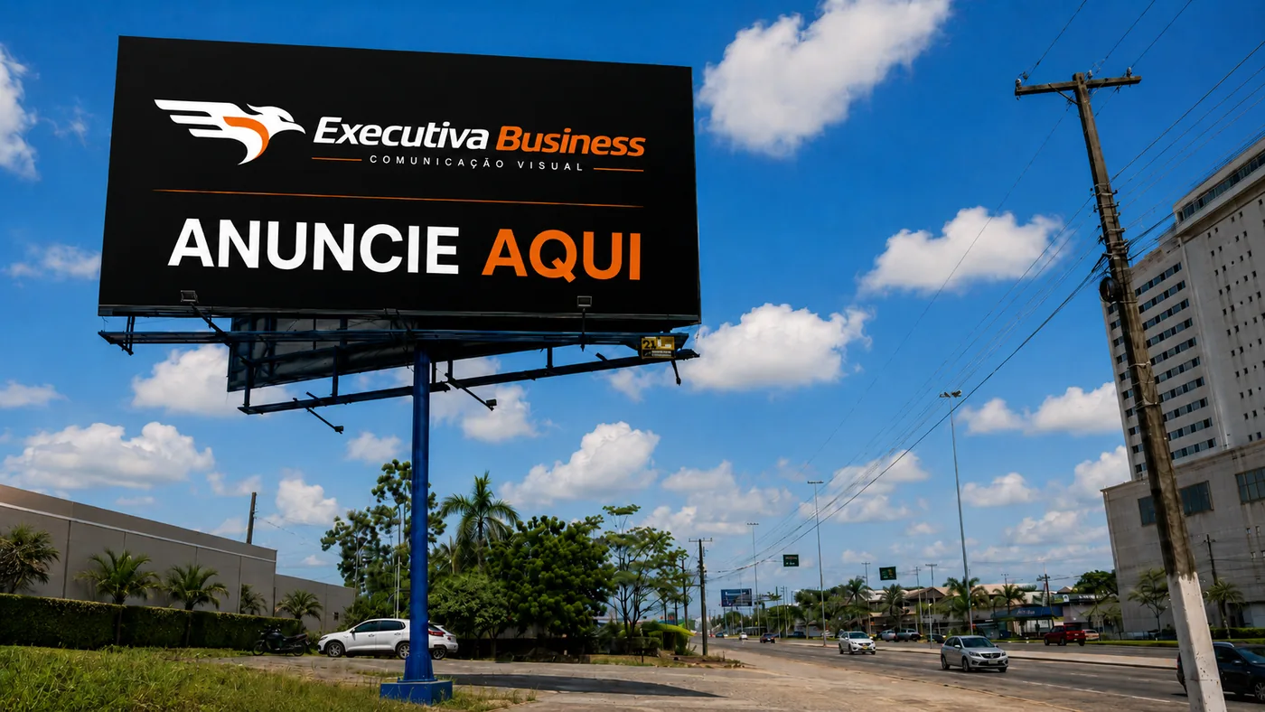 Painel da Executiva Business visto de baixo, em avenida movimentada