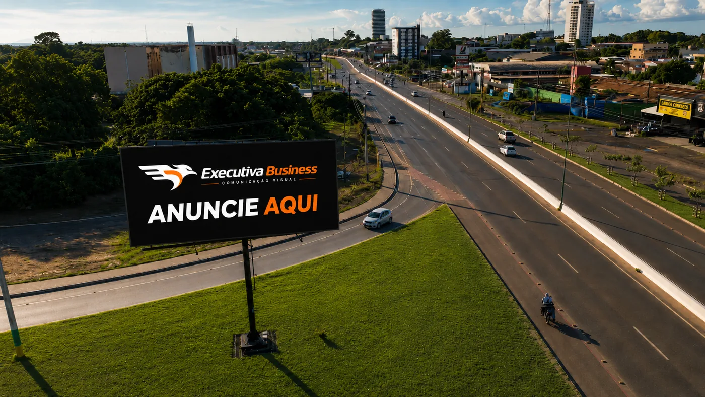 Vista aérea de um painel da Executiva Business à margem de uma avenida